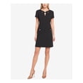 thumbnail image 1 of TOMMY HILFIGER Womens Black Stretch Zippered Pocketed Scuba Crepe Grommeted Short Sleeve Split Above The Knee Cocktail Fit + Flare Dress 6, 1 of 2