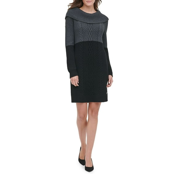 TOMMY HILFIGER Womens Black Sweater Long Sleeve Turtle Neck Above The Knee Wear To Work Sheath Dress XL