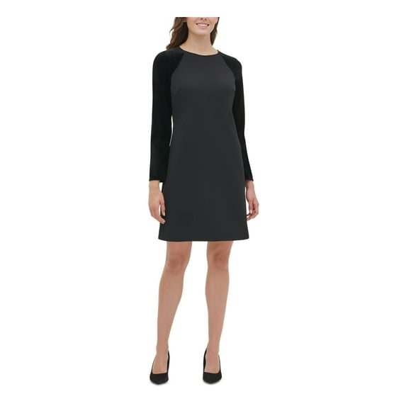 TOMMY HILFIGER Womens Black Zippered Long Sleeve Jewel Neck Above The Knee Sheath Dress 4