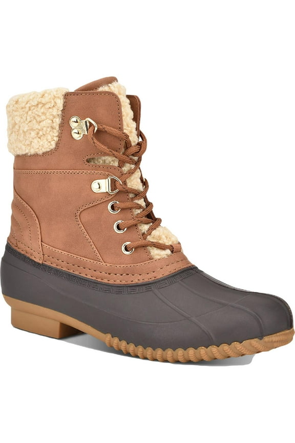 Womens Brown Removable Insole Insulated Water Resistant Rainah Round Toe Lace-Up Duck Boots 7 M