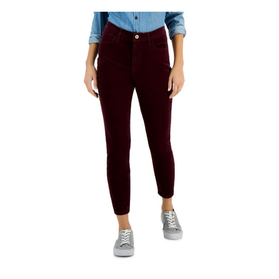 TOMMY HILFIGER Womens Burgundy Stretch Corduroy Zippered Pocketed Ankle Skinny Pants 10