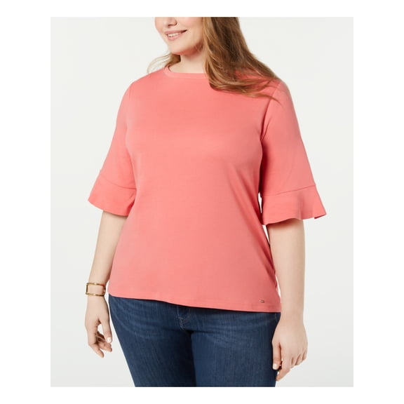 TOMMY HILFIGER Womens Coral Short Sleeve Crew Neck T-Shirt Plus Size: 2X