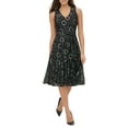 thumbnail image 1 of TOMMY HILFIGER Womens Gold Floral V Neck Midi Fit + Flare Dress Size: 2, 1 of 2