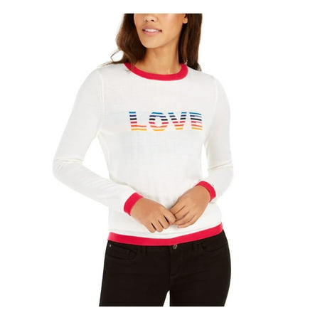 TOMMY HILFIGER Womens Ivory Printed Long Sleeve Crew Neck Sweater Size: XXL