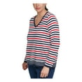 thumbnail image 1 of TOMMY HILFIGER Womens Ivory Striped Long Sleeve V Neck Sweater Plus Size: 1X, 1 of 4