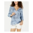 thumbnail image 1 of TOMMY HILFIGER Womens Light Blue Pleated Printed Long Sleeve V Neck Top  Size XL, 1 of 2