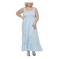 thumbnail image 1 of TOMMY HILFIGER Womens Light Blue Smocked Lined Tiered Pullover Striped Sleeveless Square Neck Maxi Fit + Flare Dress Plus 2X, 1 of 5