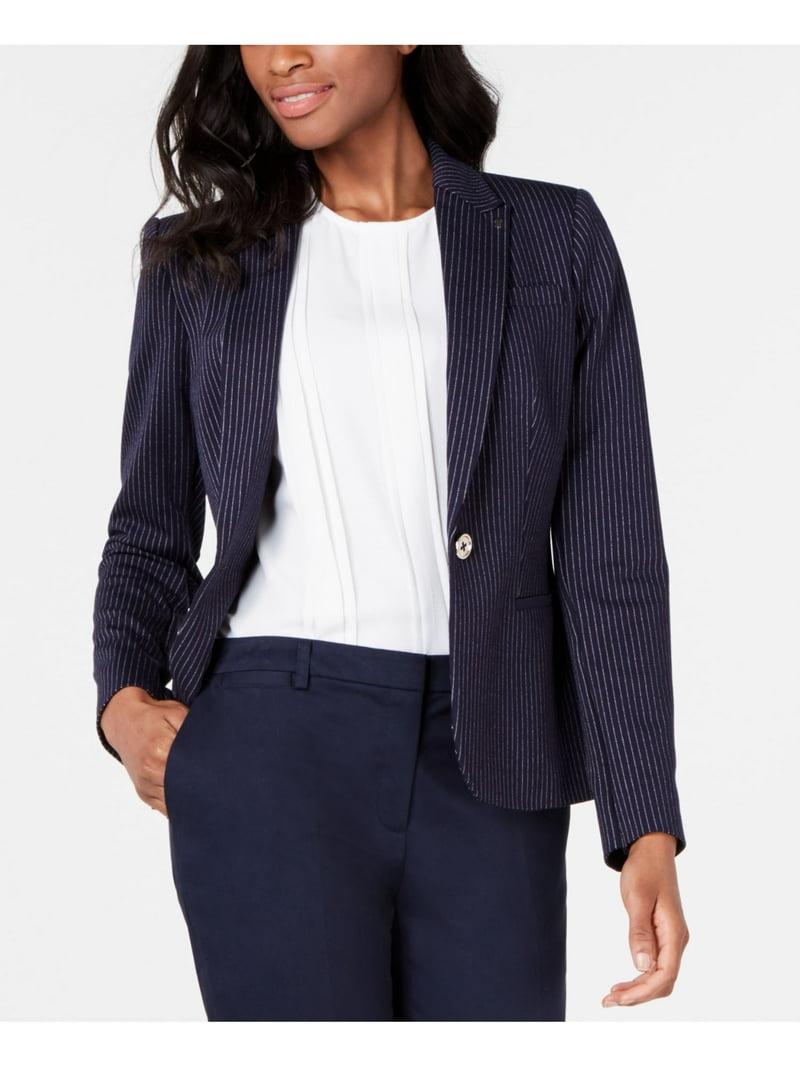 TOMMY HILFIGER Womens Navy Pinstripe Blazer Wear To Work Jacket - Main Image
