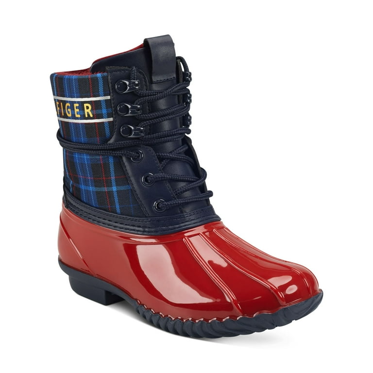 Logo Plaid Toe Womens Heel Tag 7 Padded Comfort Front And Round Back TOMMY Navy Lace-Up Hessa M Waterproof Pull Boots Eyelet Block Duck HILFIGER