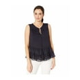 thumbnail image 1 of TOMMY HILFIGER Womens Navy Ruffled Sleeveless Tie Neck Top Size: L, 1 of 1