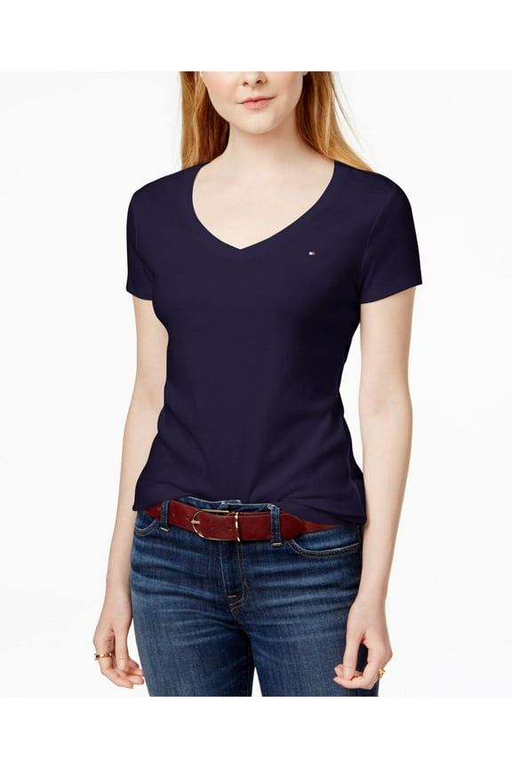 Womens Navy Short Sleeve V Neck T-Shirt XXL