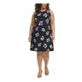 thumbnail image 1 of TOMMY HILFIGER Womens Navy Stretch Floral Sleeveless Crew Neck Above The Knee Wear To Work Shift Dress Plus 16W, 1 of 4
