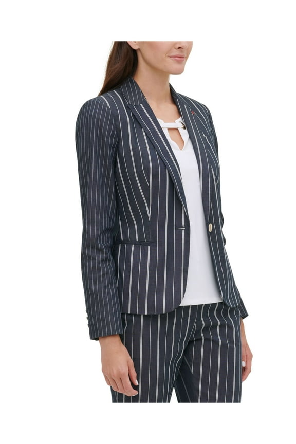 Womens Navy Striped Blazer Jacket Size: 8