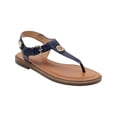 thumbnail image 1 of TOMMY HILFIGER Womens Navy Studded Metallic Monogrammed Logo Adjustable Strap Ankle Strap Bennia Round Toe Block Heel Buckle Thong Sandals 9 M, 1 of 3