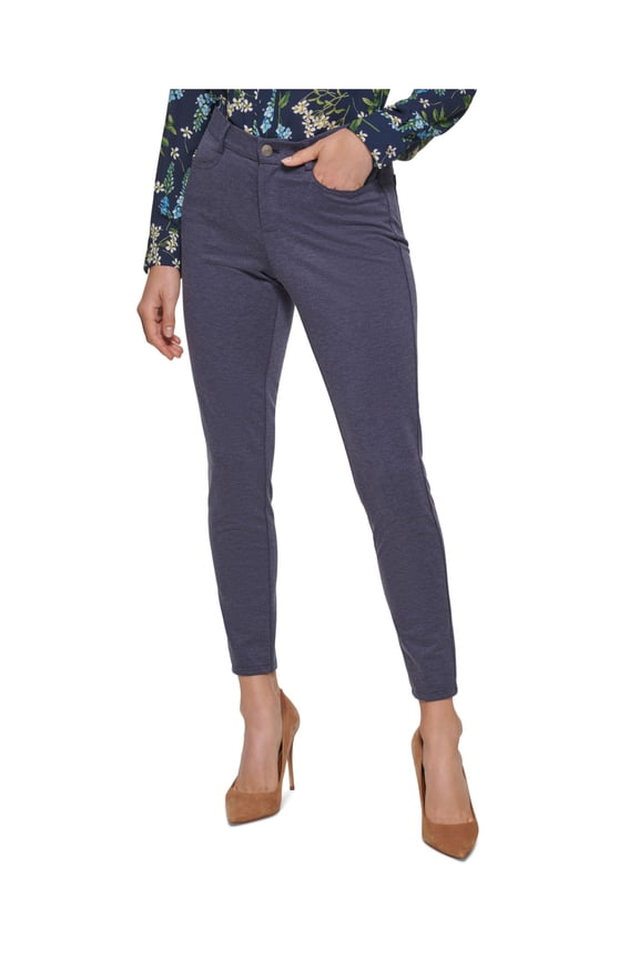 Womens Navy Zippered Pocketed Curvy Fit Wear To Work High Waist Pants 4