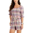 thumbnail image 1 of Tommy Hilfiger Women's Cotton Plaid Smocked Top Orange Size Medium, 1 of 4