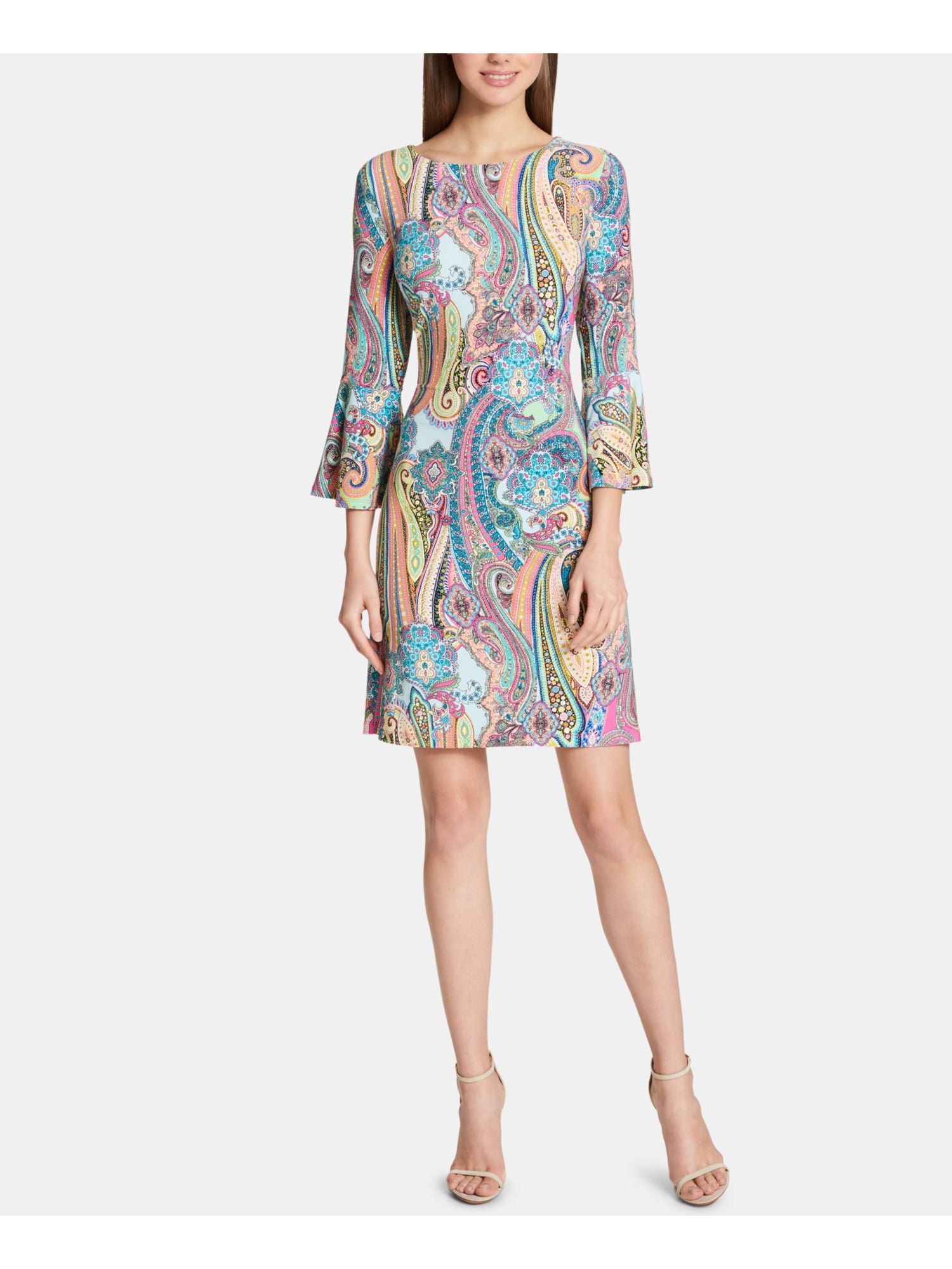 tommy hilfiger pink paisley dress Tommy Hilfiger Women's Paisley Classic Dress Size 8P Sheath Stretch 3/4 Sleeve
