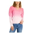 thumbnail image 1 of TOMMY HILFIGER Womens Pink Ribbed Gathered Ombre Long Sleeve V Neck Top S, 1 of 4