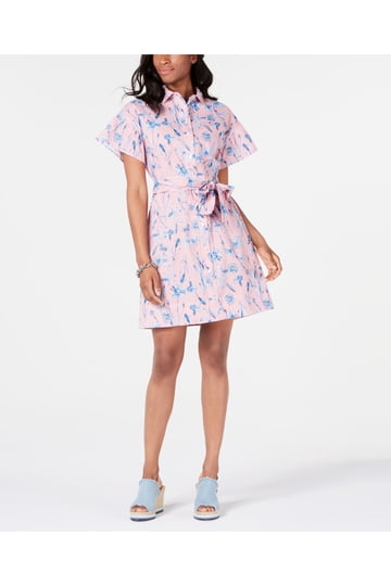 tommy hilfiger pink floral dress Tommy Hilfiger Women's Black with Pink Floral Dress With Bell Sleeves Size 4
