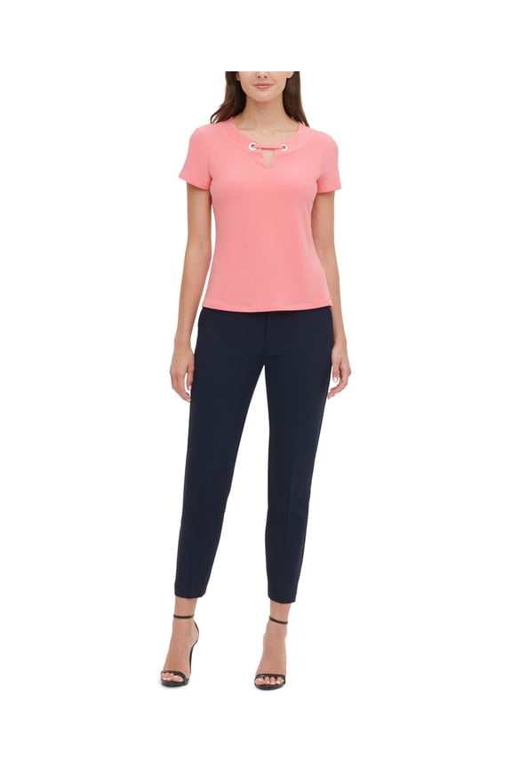 Womens Pink Short Sleeve Keyhole Blouse Size: S