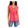 thumbnail image 1 of TOMMY HILFIGER Womens Pink Tie Gathered Pintucks Ladder Trim Cap Sleeve Split Top XS, 1 of 5