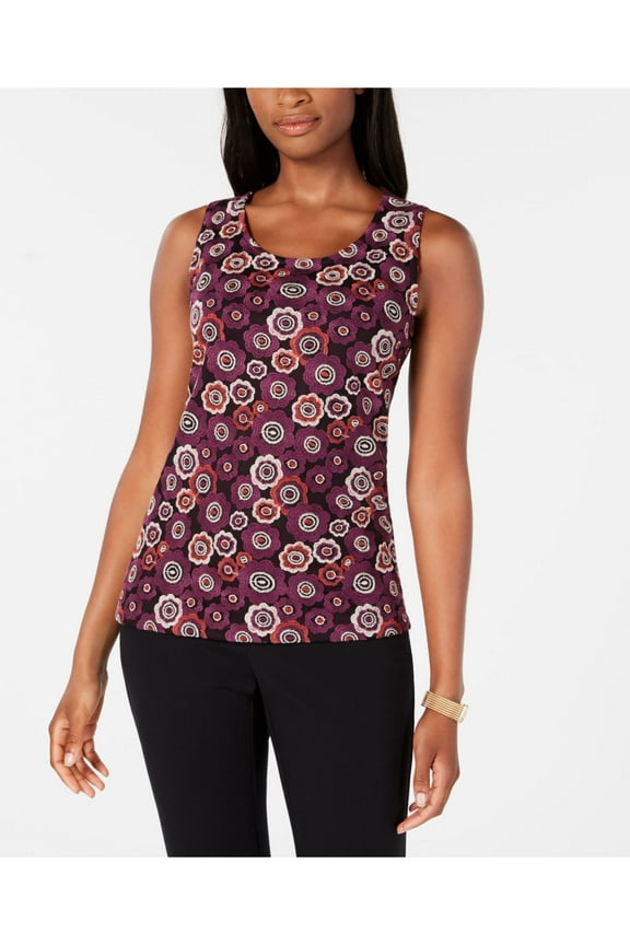 Womens Purple Flower Embroidered Shell Sleeveless Top S