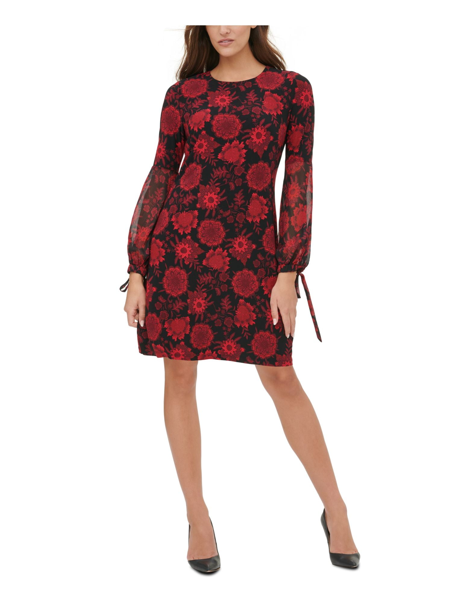 TOMMY HILFIGER Womens Red Long Sleeve Above The Knee Sheath Dress Petites 8P