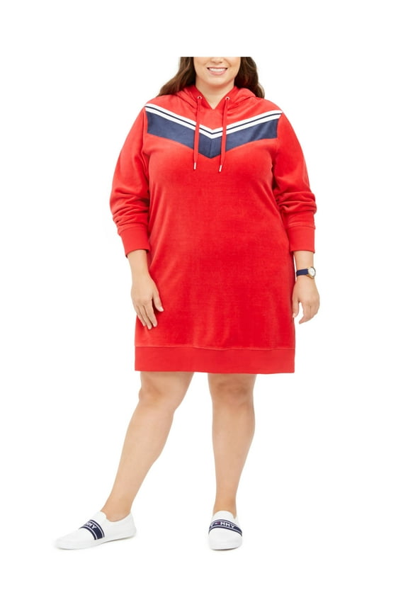 Womens Red Long Sleeve Midi Shift Dress Plus 0X