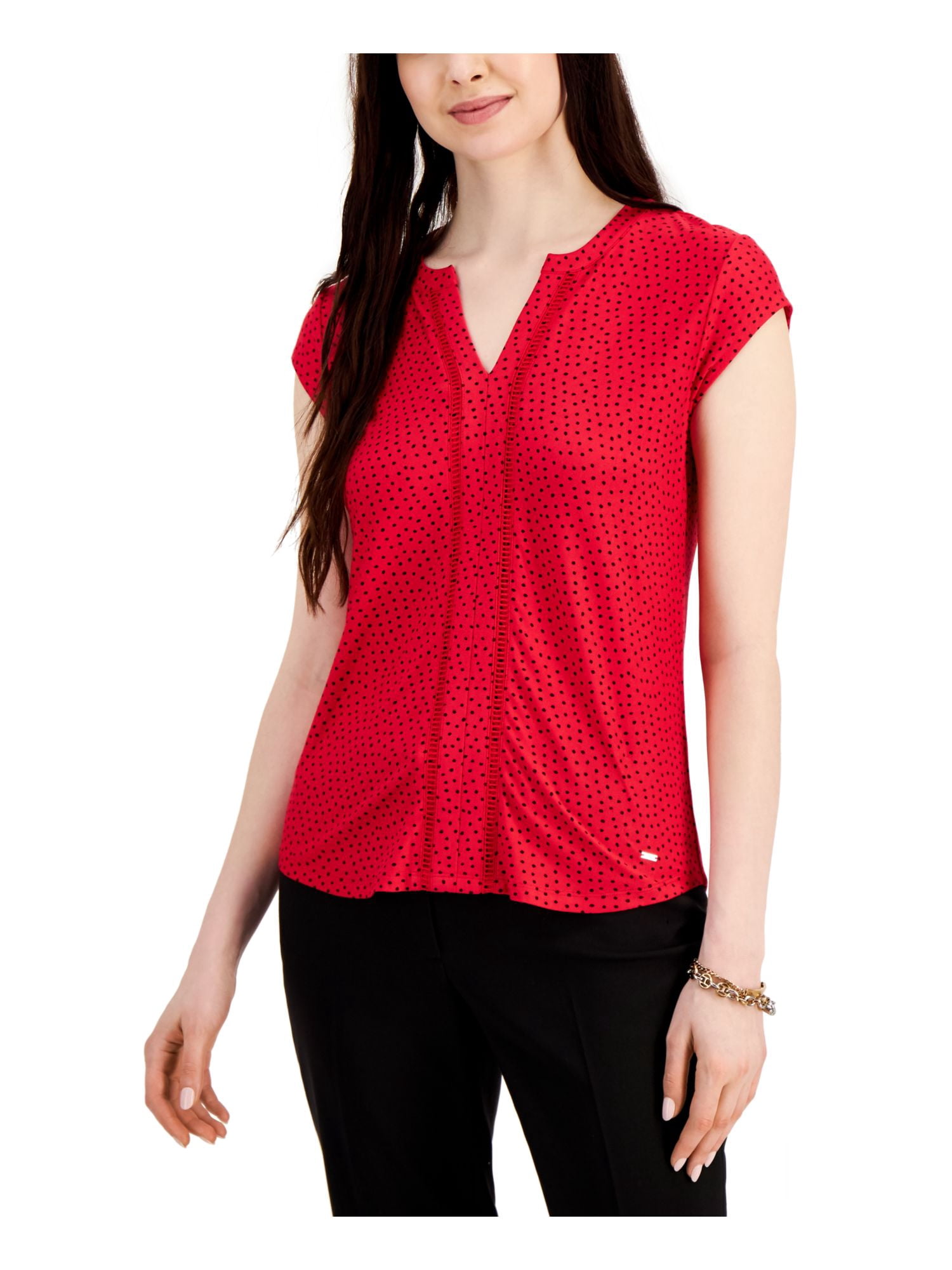 Plus Size Polka Dot Short Sleeve Top and Wide Leg Pants Set