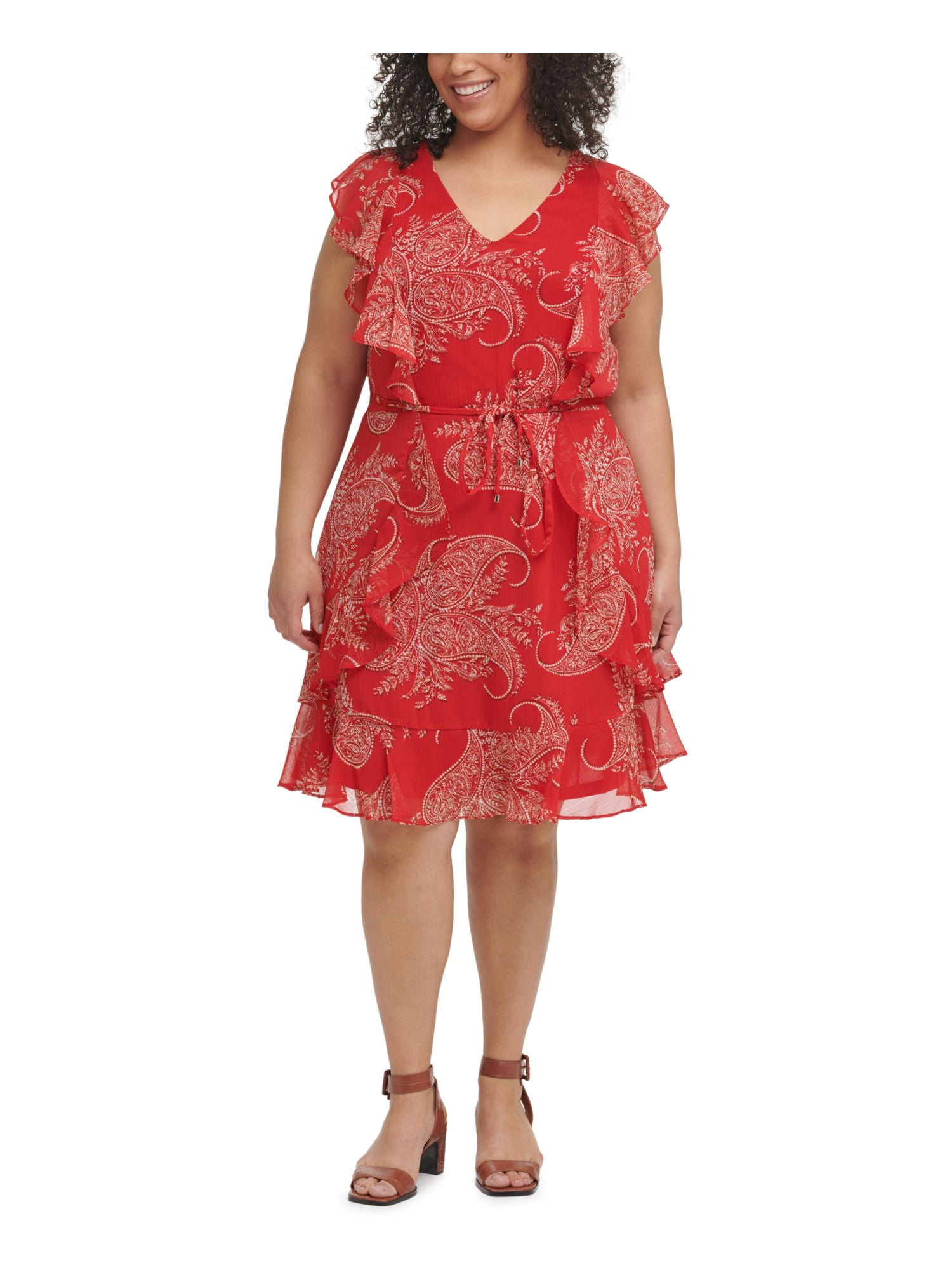 tommy hilfiger flutter sleeve fit and flare dress Tommy Hilfiger Women's Petite Green Flutter-Sleeve Jersey Dress   COUTUREPOINT