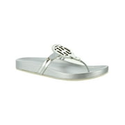 TOMMY HILFIGER Womens Silver Cut Out Comfort Relina Open Toe Slip On Thong Sandals Shoes 8.5 M