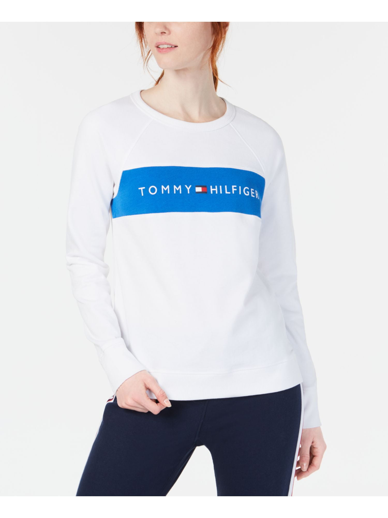 TOMMY HILFIGER Womens White Color Block Sweatshirt Maldives Ubuy
