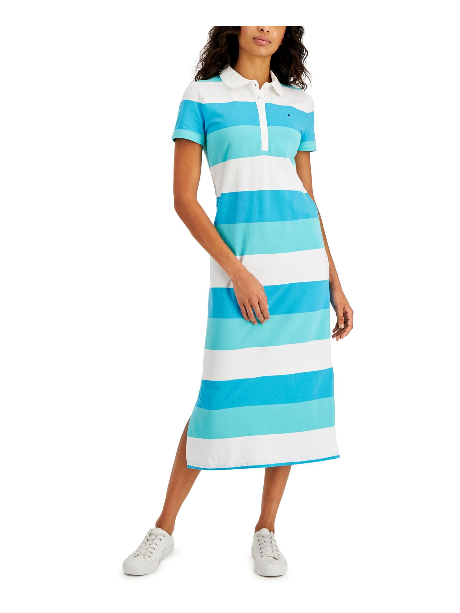 TOMMY HILFIGER Womens White Slitted Polo Dress Button Placket Striped Short Sleeve Collared Tea-Length Dress XS - Walmart.com TOMMY HILFIGER Womens White Slitted Polo Dress Button Placket Striped Short Sleeve Collared Tea-Length Dress XS - Walmart.com