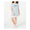 thumbnail image 1 of TOMMY HILFIGER Womens White Striped Short Sleeve Crew Neck Above The Knee Shift Dress Plus 1X, 1 of 4