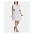 thumbnail image 1 of TOMMY HILFIGER Womens White Zippered Ruffled Self-tie Waist Cap Sleeve V Neck Above The Knee Party Fit + Flare Dress Plus 22W, 1 of 4