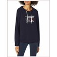 thumbnail image 1 of TOMMY JEANS Womens Navy Ribbed Logo Graphic Hoodie Top XXS, 1 of 2