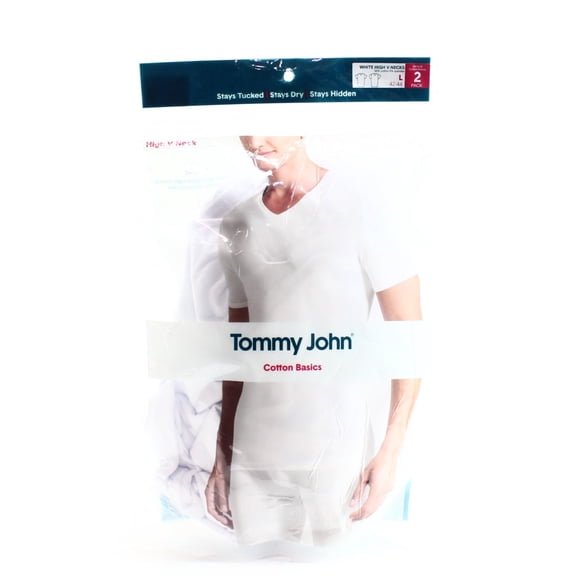 TOMMY JOHN NEW White V-Neck Short Sleeve Mens Large L 2 Pack Undershirt Tee 851