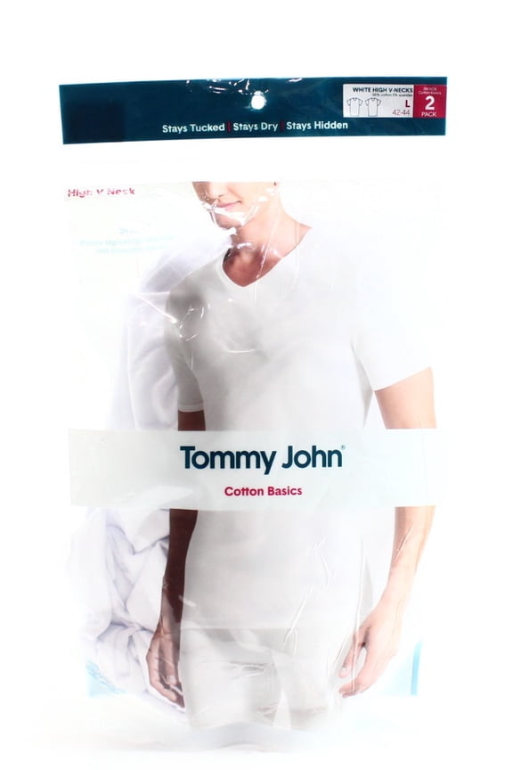 NEW White V-Neck Short Sleeve Mens Large L 2 Pack Undershirt Tee 851