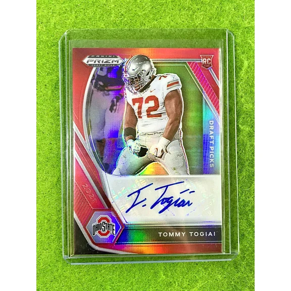 TOMMY TOGIAI AUTO RED PRIZM ROOKIE CARD #/199 BROWNS RC OHIO STATE 2021 Prizm