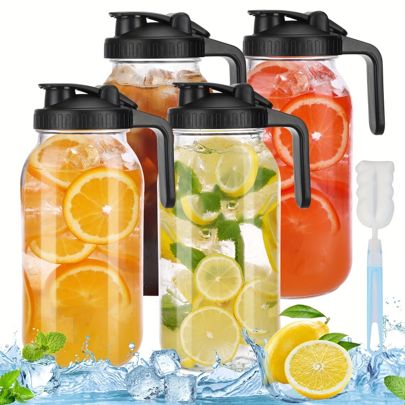 2-Pack 64 Oz Mason Jar Pitchers With Lids - Half Gallon Glass Pitcher For Iced Tea, Lemonade, Cold Brew