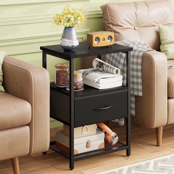 TOMNK End Table with Shelves, Side Table for Living Room, 3-Tier Nightstand for Bedroom, Modern Small Accent Table for Office