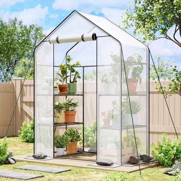 TOMNK Greenhouse, 57 x 28 x 76'' Greenhouses for Outdoors, Portable Greenhouse Kit with Mesh Side Windows, PE Cover, 4 Shelves, Heavy Duty Walk in White House for Backyard Garden Indoor Outside