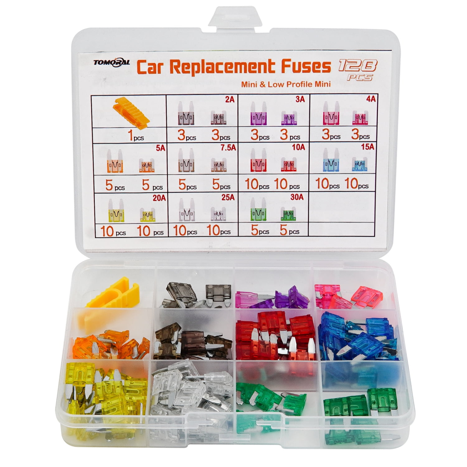 TOMORAL 128 Pcs Mini Fuses & Low Profile Mini Fuses for Car Replacement