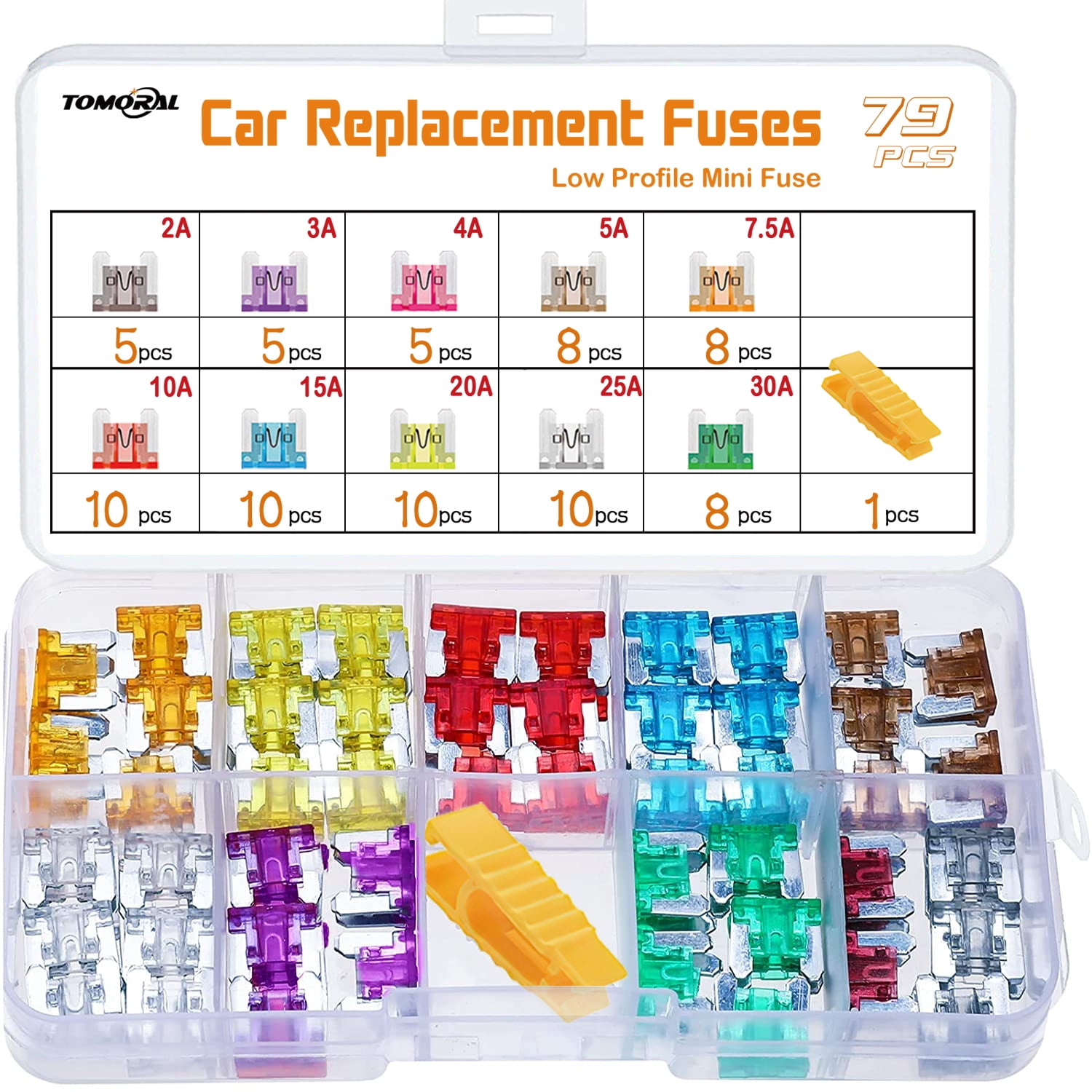 TOMORAL, 5.91" x 3.94" x 1.18" 2A, Mini Electrical Fuse 79 Piece