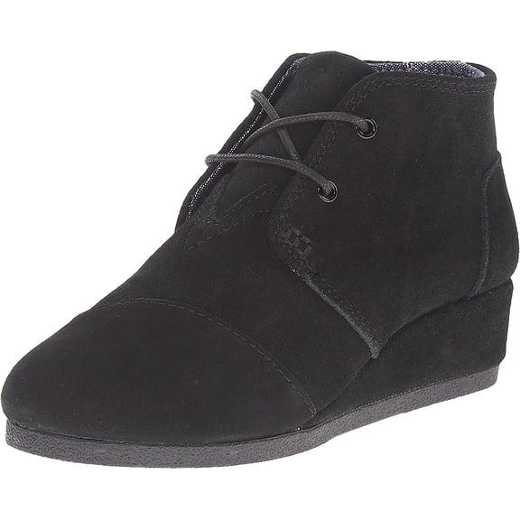 TOMS Kids Desert Wedge Bootie (Little Kid/Big Kid) Black Suede 12.5 Little Kid
