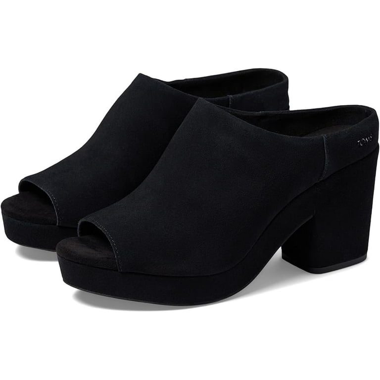 TOMS Ladies Size 7.5 Florence Slip On Peep Toe Platform Sandals Black Suede New in Box Walmart