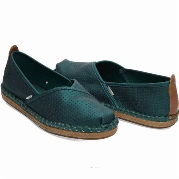 TOMS Women Petra Water Shoe Emerald Matte Iridescent Jute Wrapped Loafer