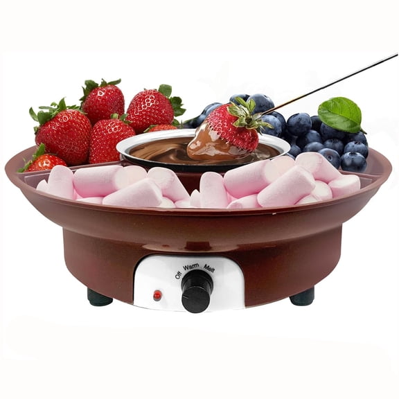 TOMSHOME Electric Fondue Set, 10 oz Stainless Steel Melting Pot, 4 Forks & Detachable Tray for Cheese Chocolate