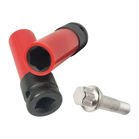 TOMSHOO 17mm Lug Nut Socket, Flower Design, Red & Black, Metal, 87mm Length
