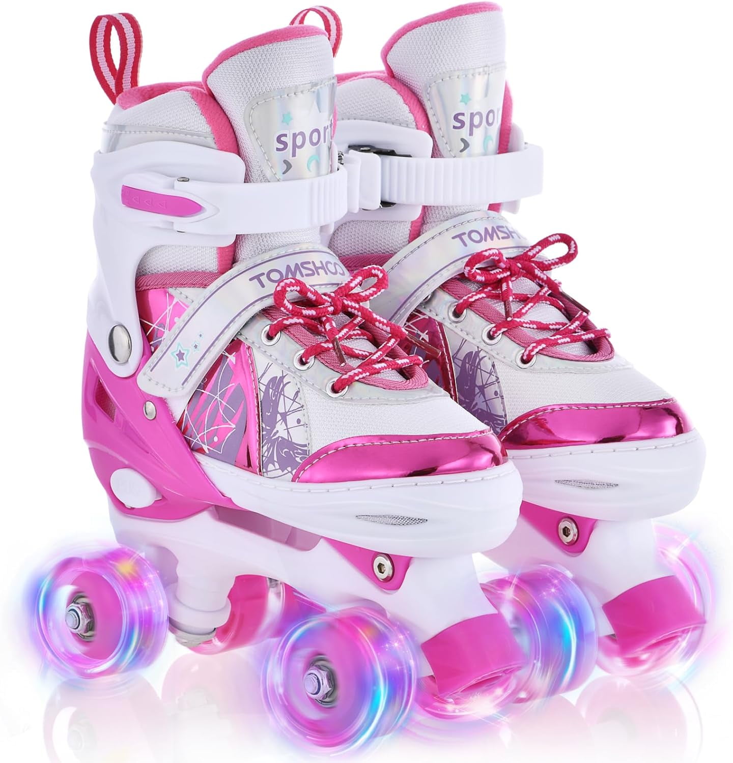 TOMSHOO Adjustable Quad Roller Skates, 8 Light-Up Wheels